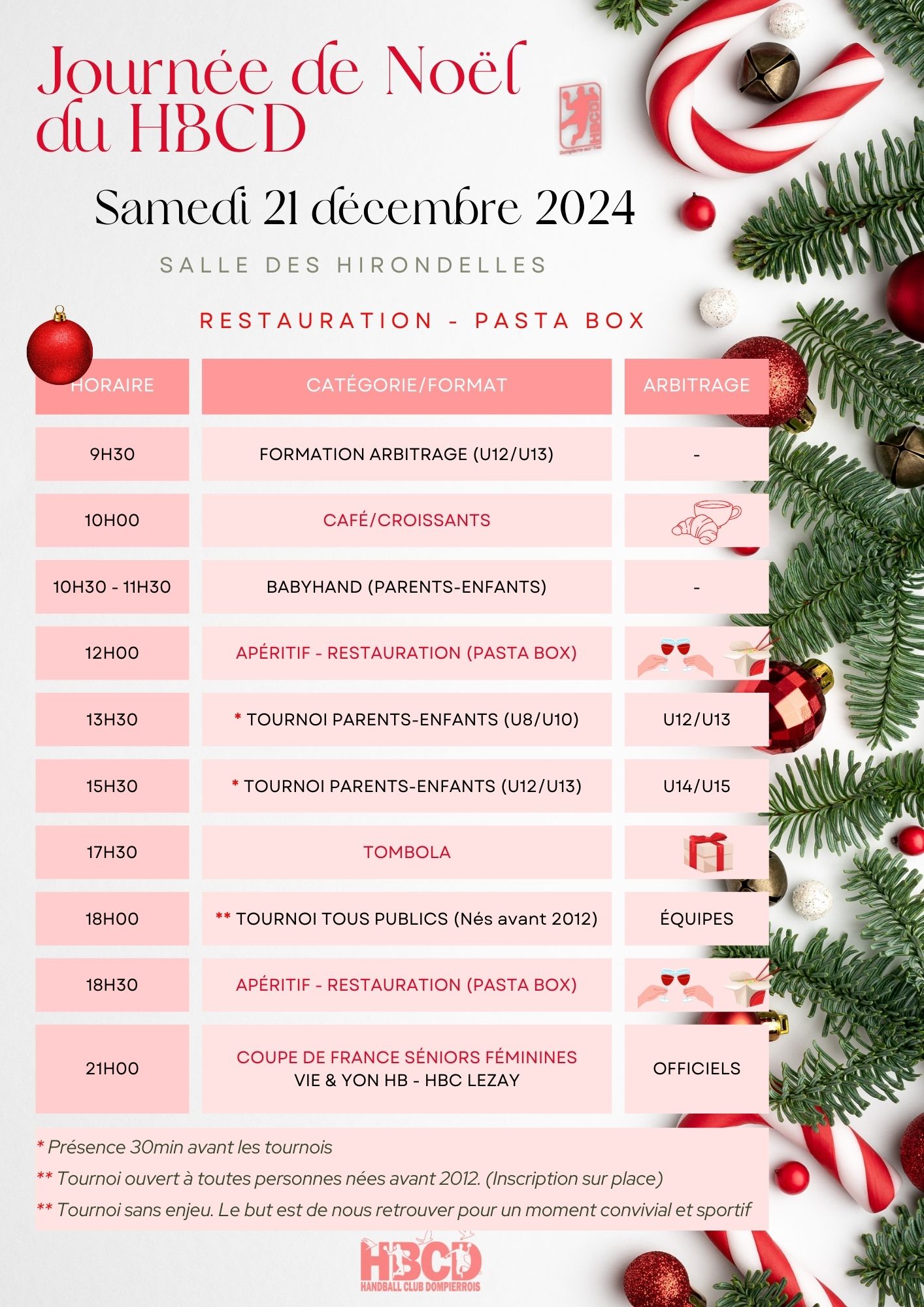 Planning Journée de Noël du HBCD